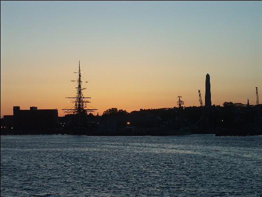 PICT6101 Old Ironsides And Bunker Hill Monument From Harbor At Sunset Boston 