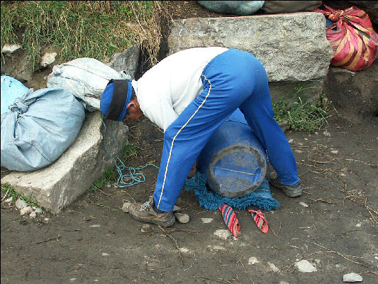 Porter loading for the day Inca Trail