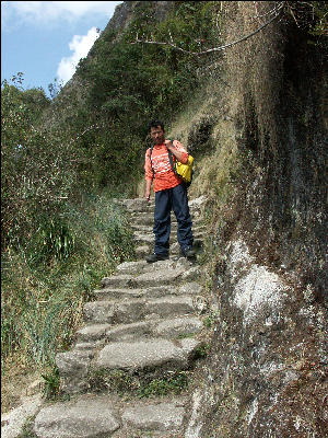 Guide coming down Third Pass Inca Trail