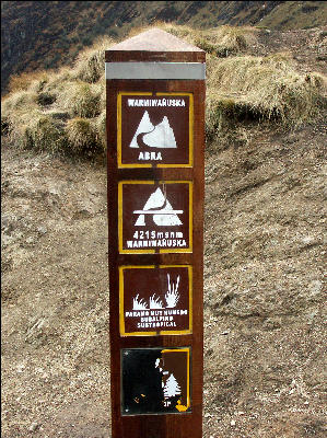 Sign at Dead Woman's Pass Inca Trail