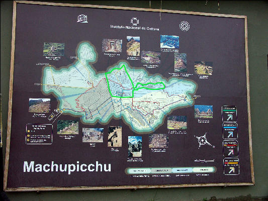 Map showing Western Sector Machu Picchu